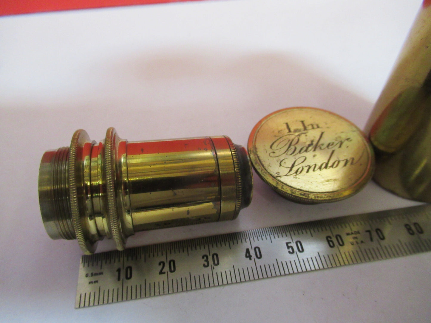 Antique Brass Baker London 1 inch Objective Microscope Part