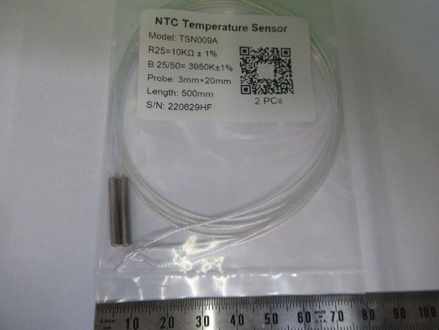 PAIR NTC THERMISTOR TEMPERATURE SENSOR 10000 OHMS  3X20mm AS PICTURED R7-B-73