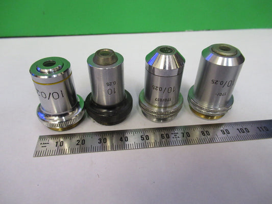 Lot 4 Ea Microscope Objective Lenses Ernst Leitz 10X + Generic 10X Optics