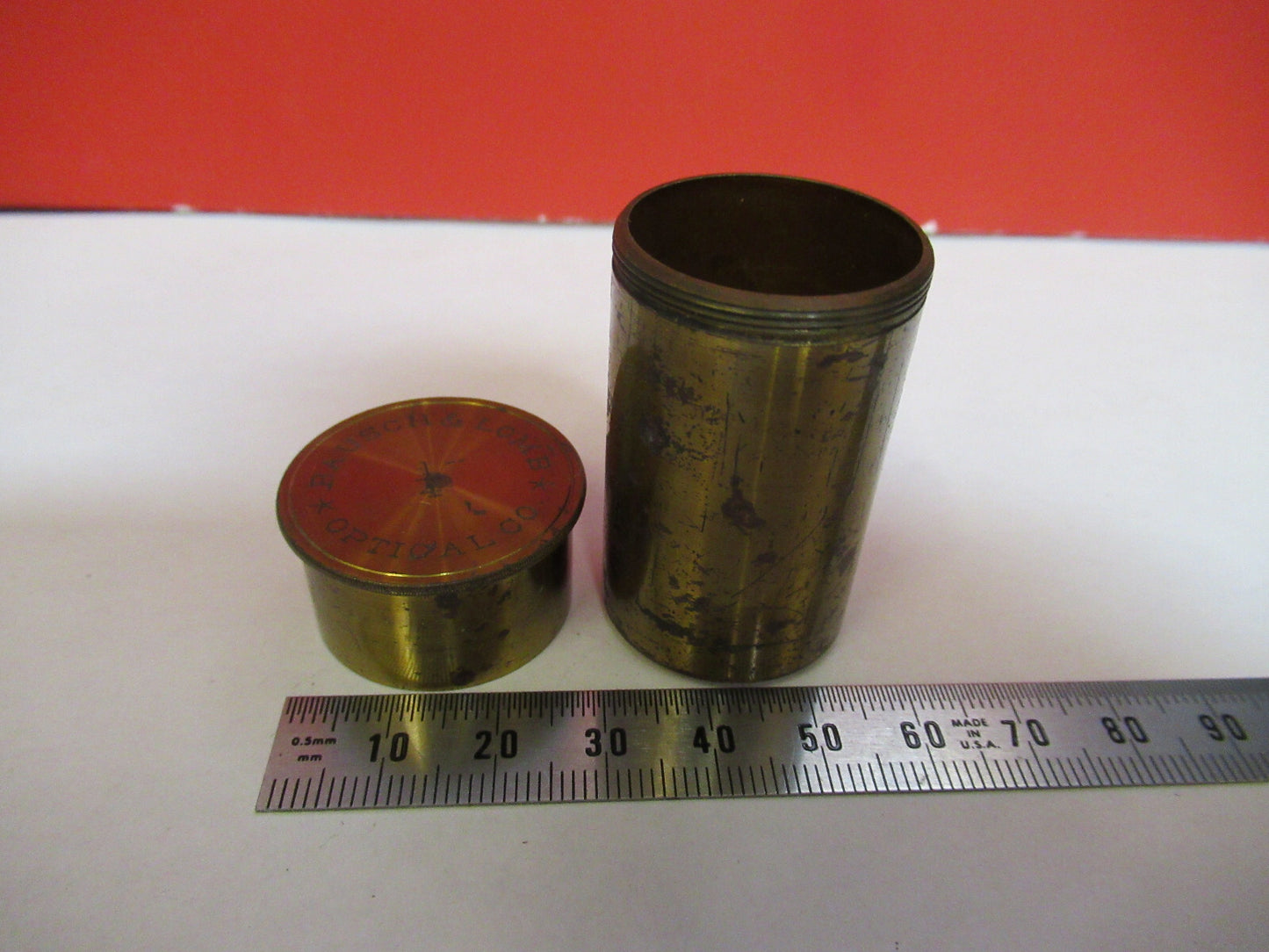ANTIQUE BAUSCH LOMB USA EMPTY BRASS CAN MICROSCOPE PART AS PICTURED T9-A-10