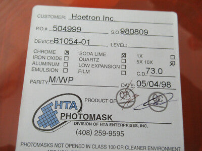 COLLECTABLE PHOTOMASK HOETRON ELECTRONIC COMPONENTS RARE AS PICTURED &F5-A-121