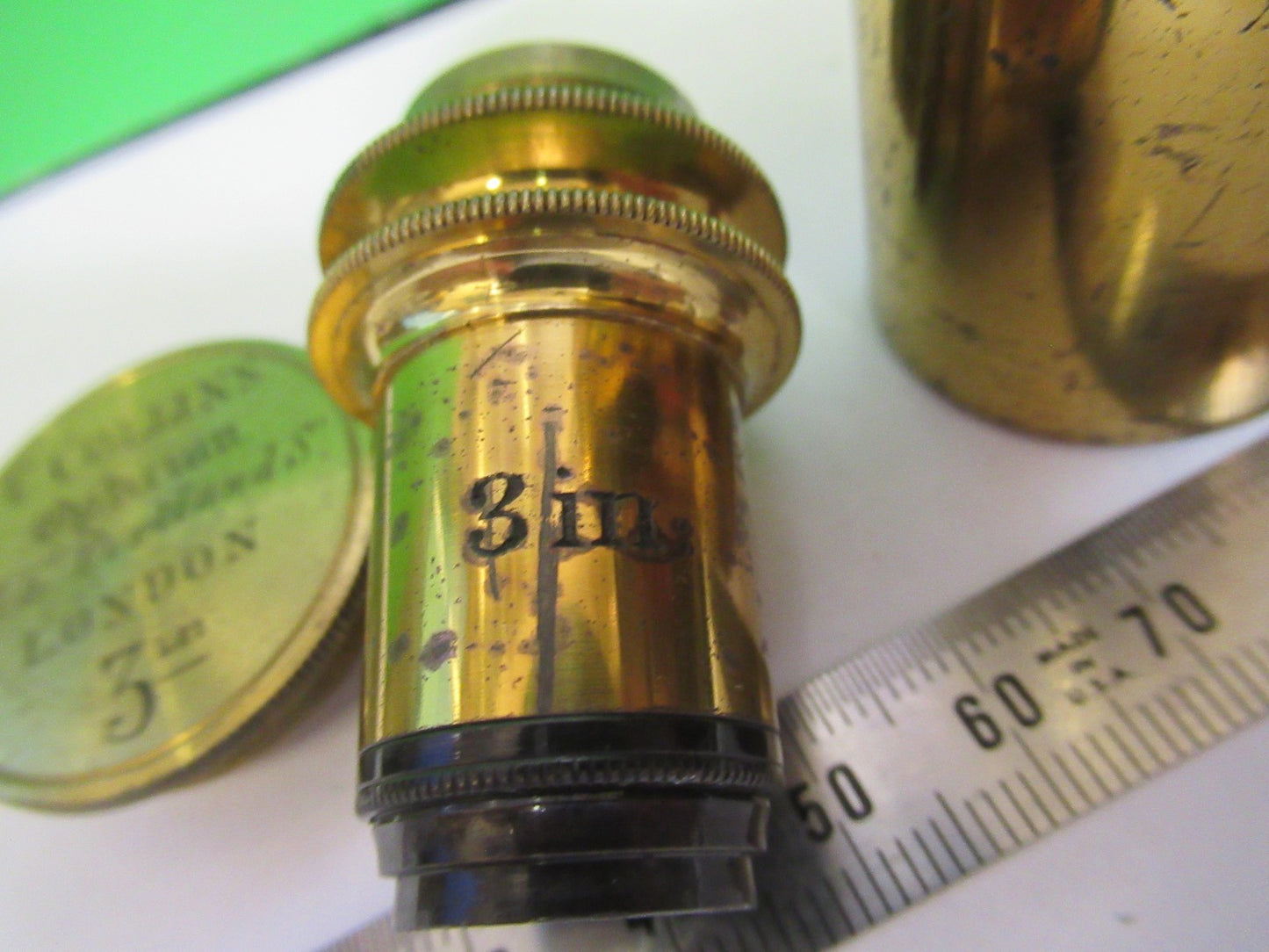 ANTIQUE BRASS OBJECTIVE 3 inch LENS COLLINS LONDON UK MICROSCOPE PART X3-B-22