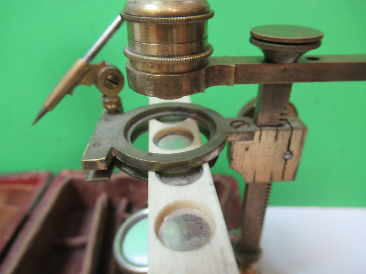 ANTIQUE BRASS RARE TYPE CARY GOULD MICROSCOPE with ACCESSORIES AS PIC T6-A-49
