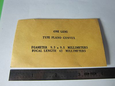 OPTICAL PLANO CONVEX  LENS 9.5x9.5 mm DIAMETER FL 62 mm LASER OPTICS BIN#34