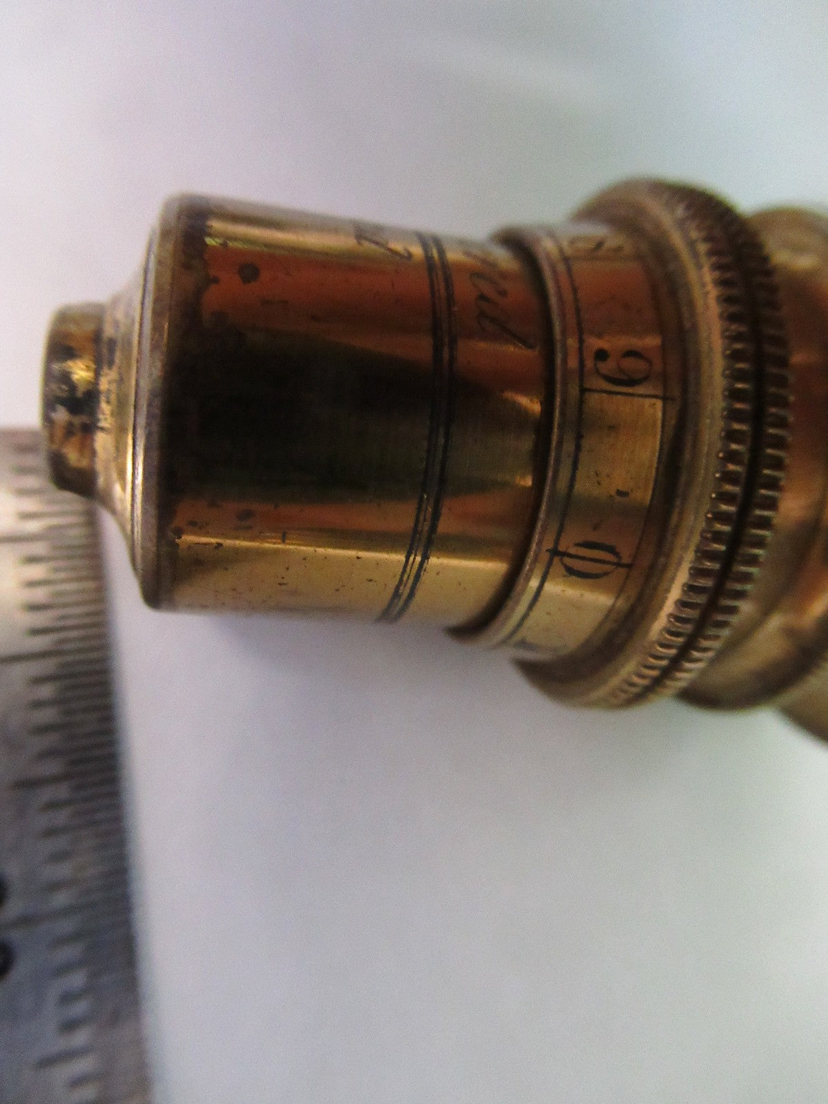 ANTIQUE BRASS OBJECTIVE LENS OPTIC UK LONDON MICROSCOPE PART AS PICTURED Y3-B-05