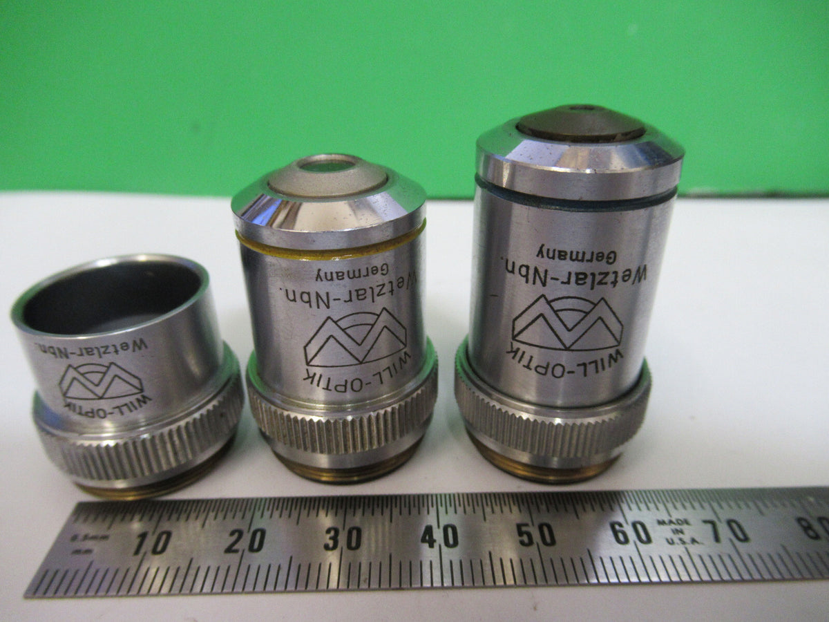 WILL-OPTIK Wetzlar lot objectives 5X 10X 40X MICROSCOPE PART AS PICTURED X5-A-75