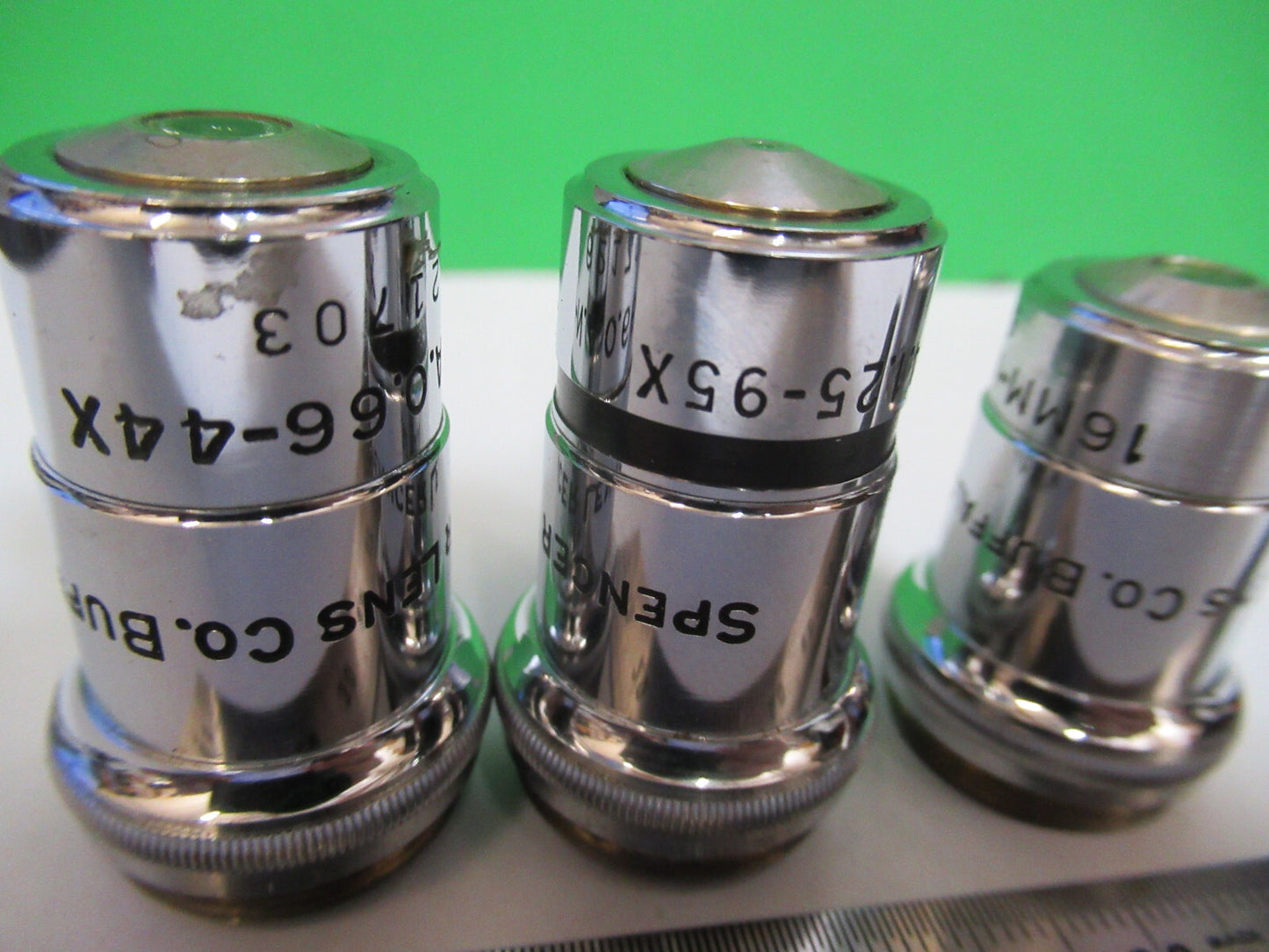 Lot Spencer Lens Co. Objective 10X 44X 95X Microscope Part Optics American Optical Co