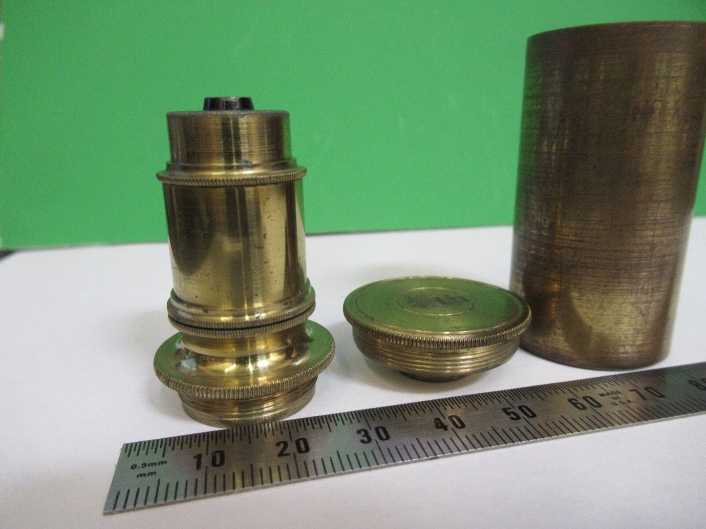 ANTIQUE BRASS OBJECTIVE UK LONDON MICROSCOPE PART AS PIC A5-B-03