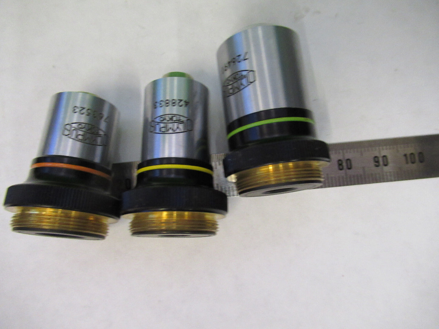 OLYMPUS JAPAN LOT OBJECTIVES 10X 20X 40X MICROSCOPE PART AS PICTURED 82-A-65