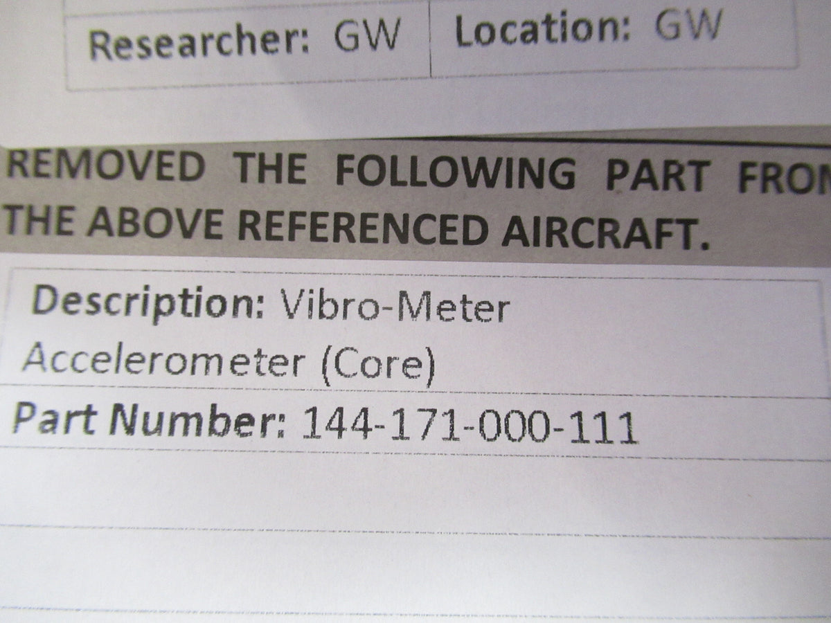 MEGGITT VIBRO-METER  144-171-000-111 DUAL TURBINE ACCELEROMETER AS PIC S6-A-70