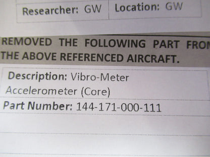 MEGGITT VIBRO-METER  144-171-000-111 DUAL TURBINE ACCELEROMETER AS PIC S6-A-70