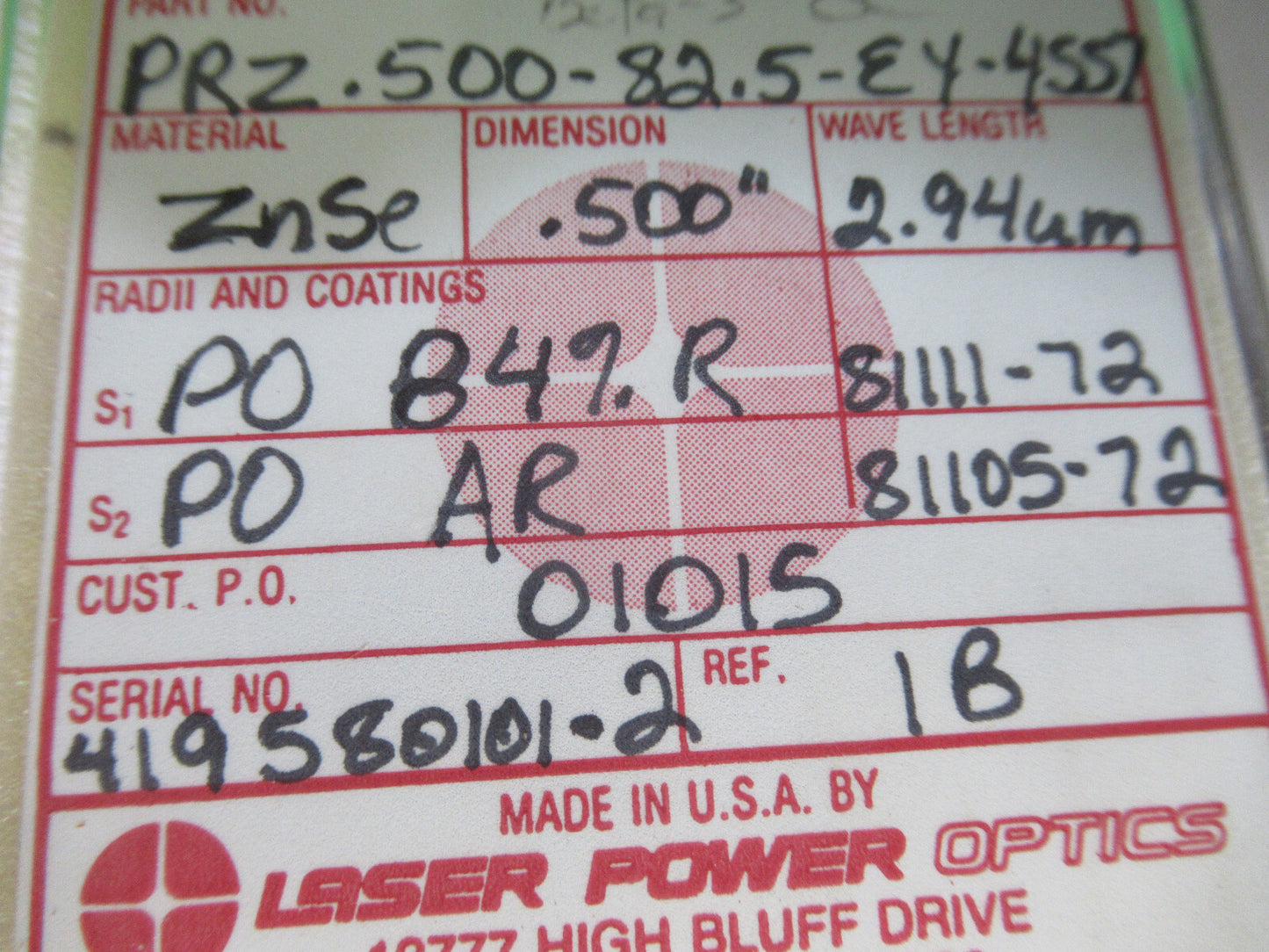 OPTISCHE ZINKSELENID-ZnSe-LINSE, INFRAROT-LASER-LEISTUNGSOPTIK, WIE ABGEBILDET &amp;H3-A-88 
