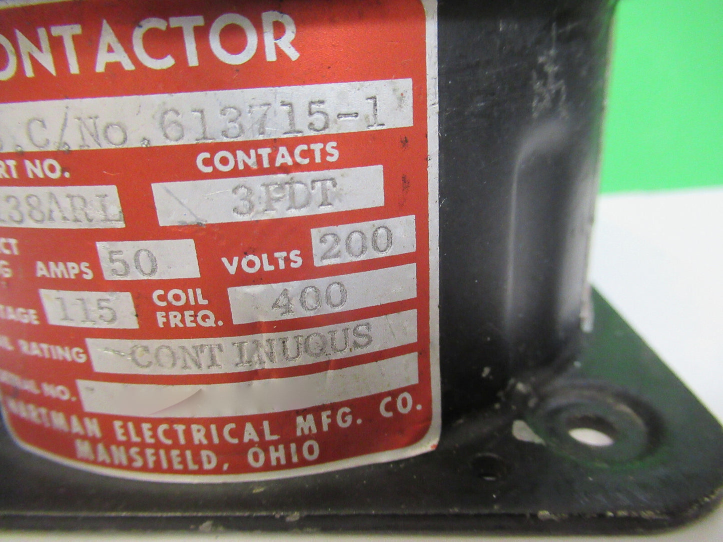 Hartman Electric Relay BHR138ARL Contactor Aircraft Part