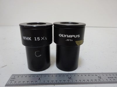 MICROSCOPE PART LOT EYEPIECES OLYMPUS 15X + RETICLE OPTICS AS IS BIN#N8-H-03