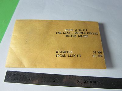 OPTICAL DOUBLE CONVEX 35 mm DIAMETER FL 101 mm  LASER OPTICS BIN#34