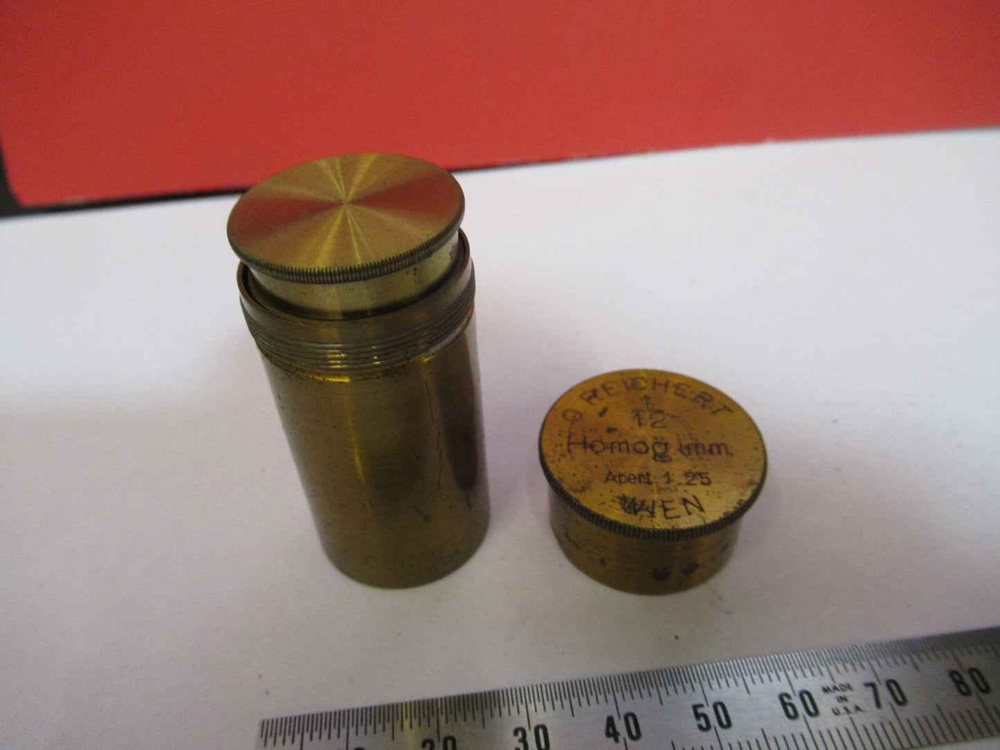 Antique Brass Reichert Austria 1/12 Objective Microscope