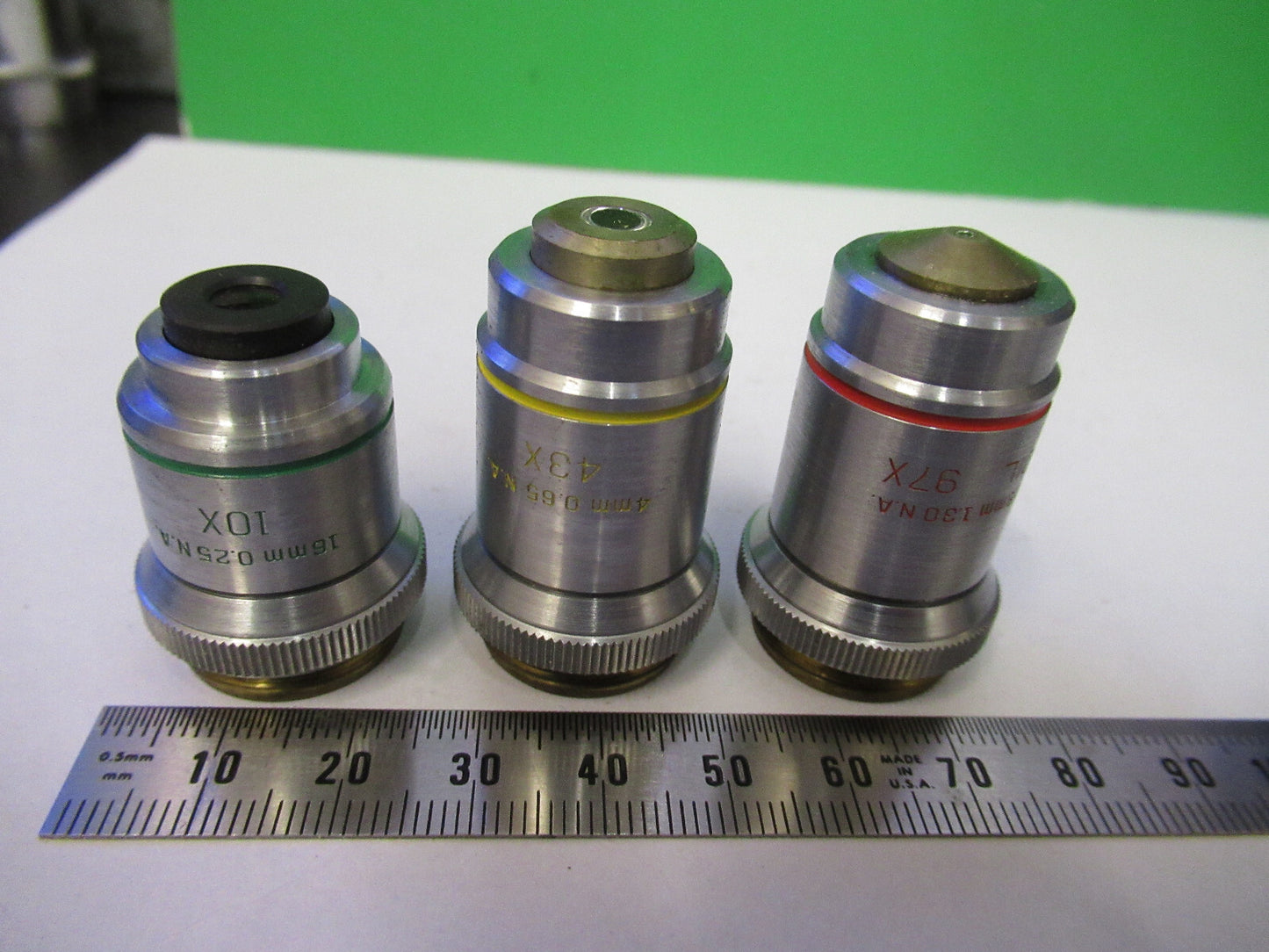Lot 3 Ea Microscope Objective Lenses Bausch & Lomb 10X 43X 97X Optics