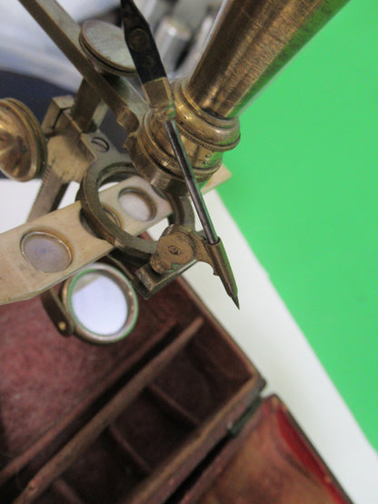 ANTIQUE BRASS RARE TYPE CARY GOULD MICROSCOPE with ACCESSORIES AS PIC T6-A-49
