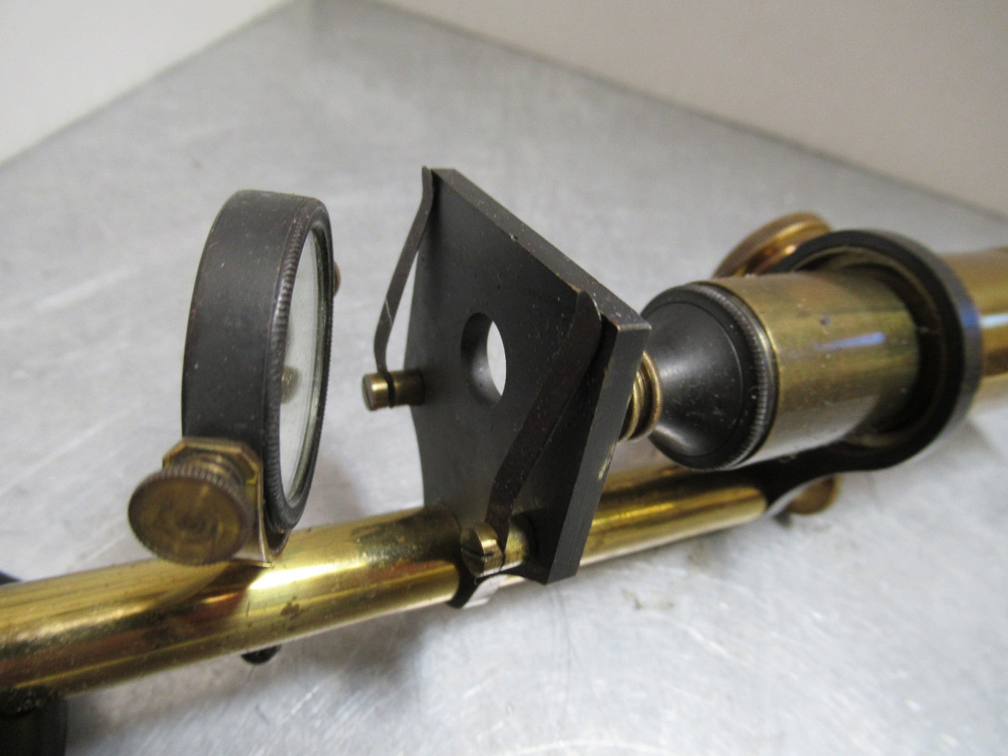 ANTIQUE BRASS MINIATURE RARE FRENCH MICROSCOPE AS PICTURED LOB