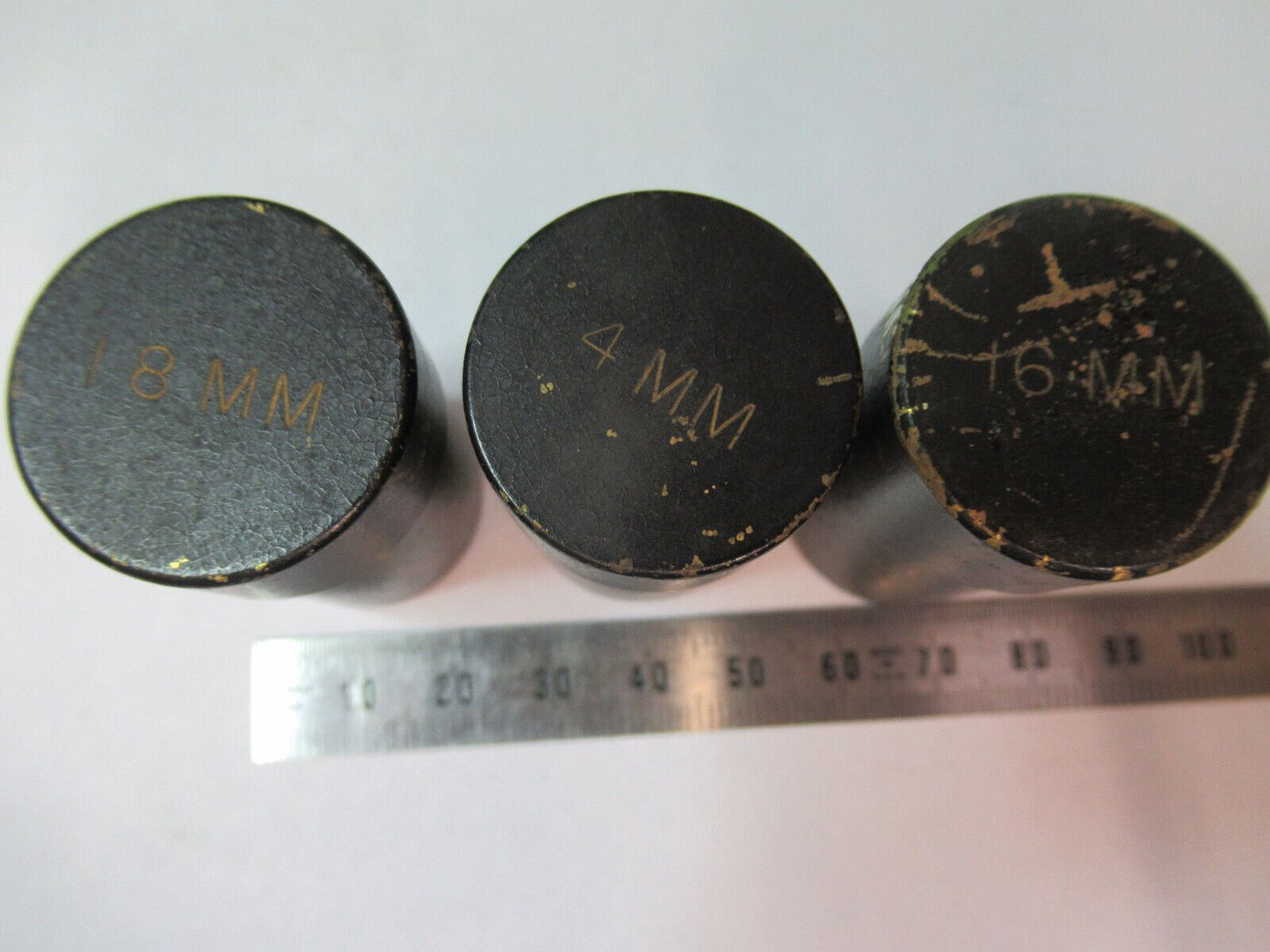 LOT 3 EA BRASS OBJECTIVE CANISTERS SPENCER MICROSCOPE PART AS PICTURED #H9-C-27