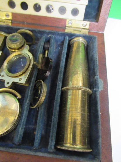 ANTIQUE BRASS RARE CARY GOULD MICROSCOPE with ACCESSORIES AS PICTURED 18-FT-4