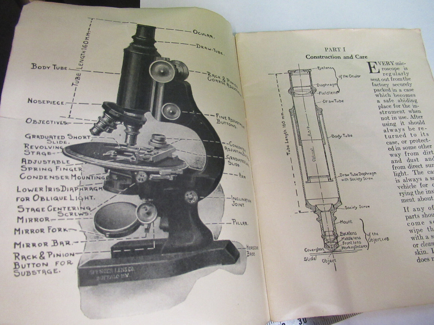 Spencer Lens Co. Manual 1926 Very Fragile Microscope Part