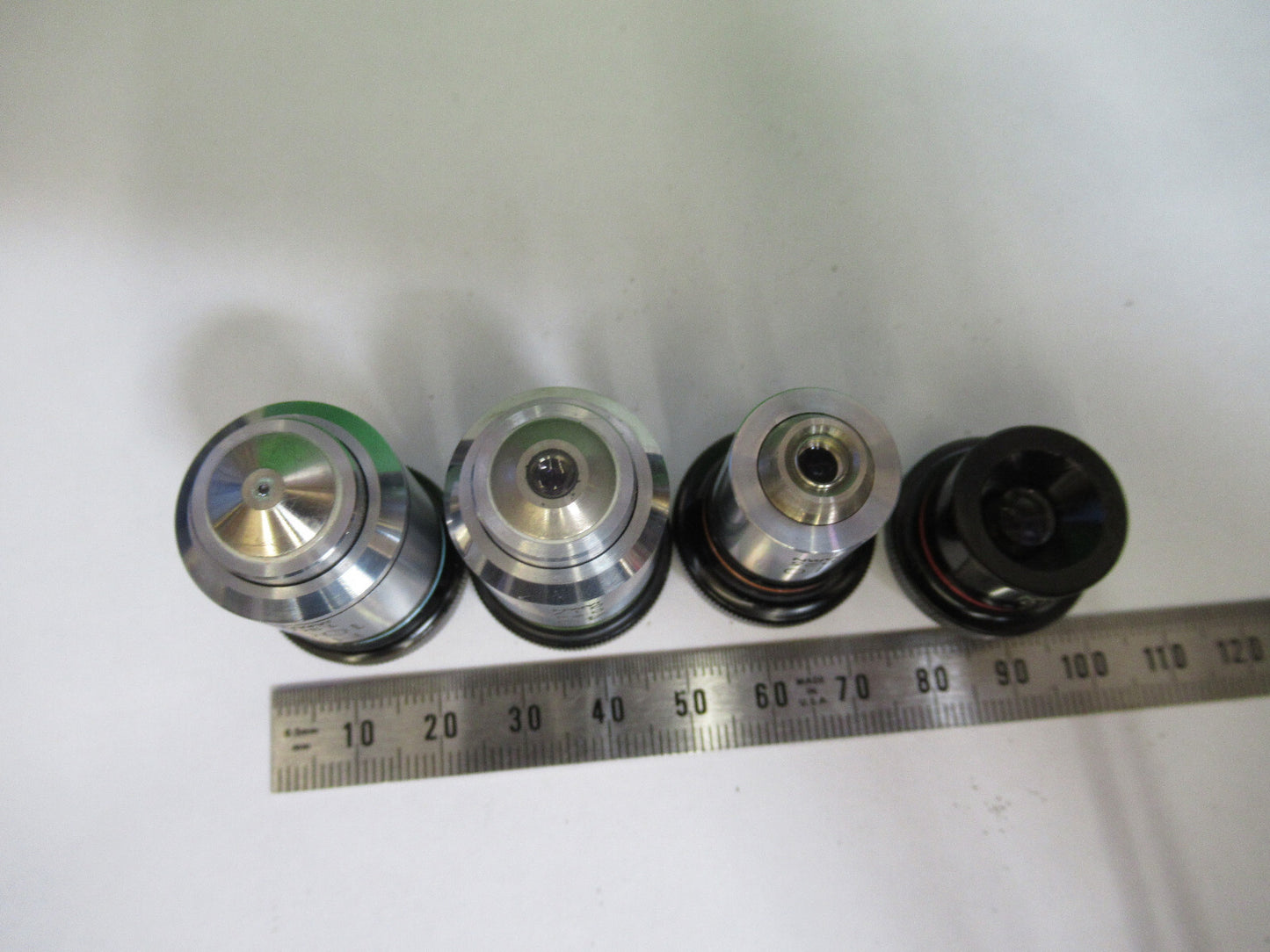 LOT 4EA OLYMPUS JAPAN OBJECTIVES 4X 10X 40X 100X MICROSCOPE PART AS PIC &72-C-08