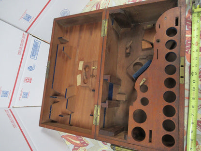 ANTIQUE WOOD CABINET EMPTY HENRY CROUCH UK MICROSCOPE PART LOBBY