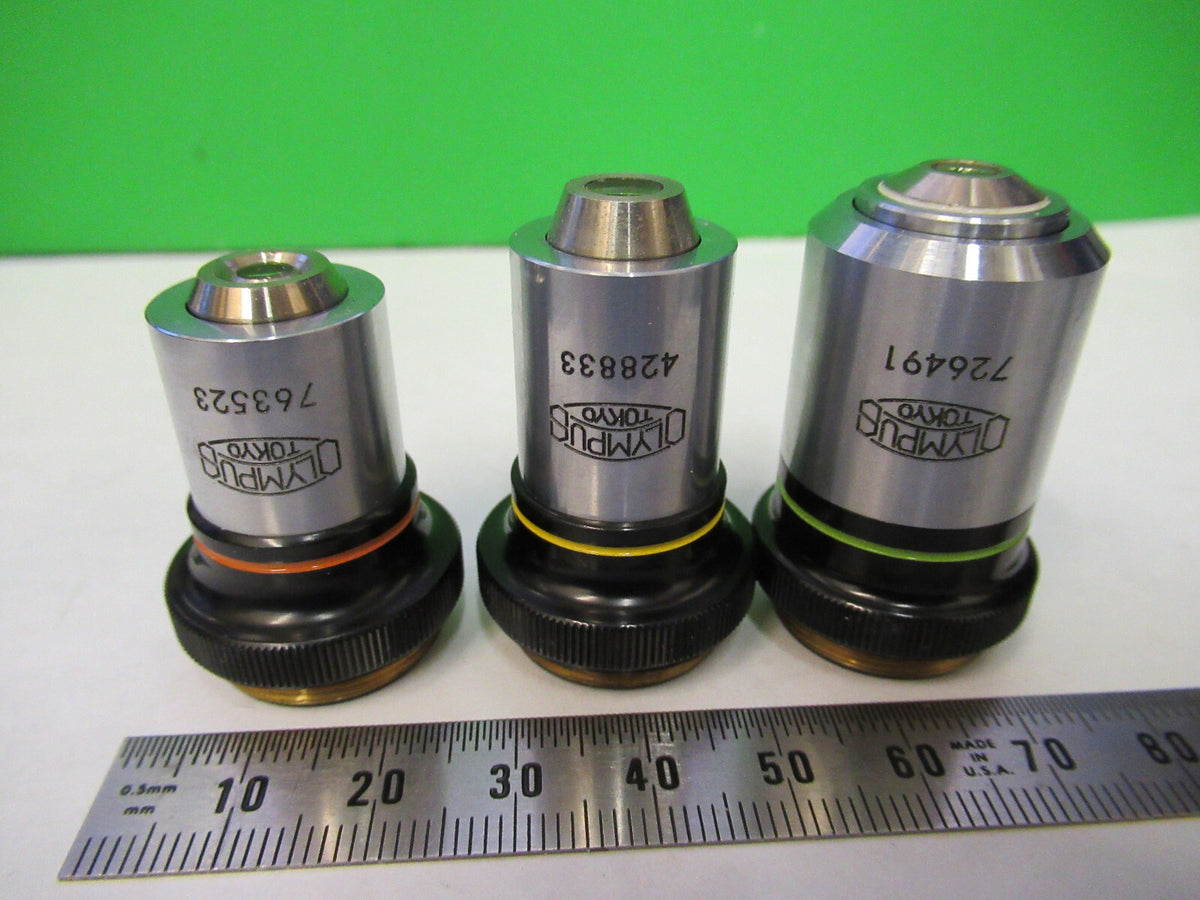 OLYMPUS JAPAN LOT OBJECTIVES 10X 20X 40X MICROSCOPE PART AS PICTURED 82-A-65