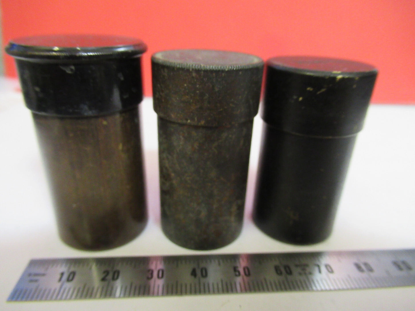 LOT 3EA ANTIQUE BRASS CANISTER OBJECTIVE  MICROSCOPE PART AS PICTURED S3-B-10