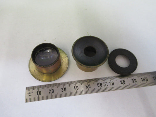 Antique Brass Henry Crouch UK Lot Lens Mounted Microscope Part AS Pic