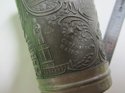 VINTAGE OLD LEAD METAL PEWTER CUP FROM GERMANY ENGRAVED ? COLLECTABLE BIN#BIBLIO