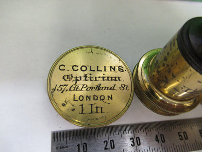 ANTIQUE BRASS OBJECTIVE 1 inch LENS COLLINS LONDON UK MICROSCOPE PART X3-B-20