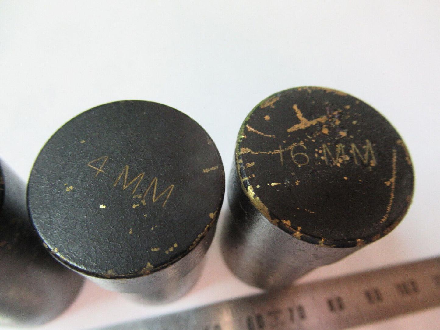 LOT 3 EA BRASS OBJECTIVE CANISTERS SPENCER MICROSCOPE PART AS PICTURED #H9-C-27