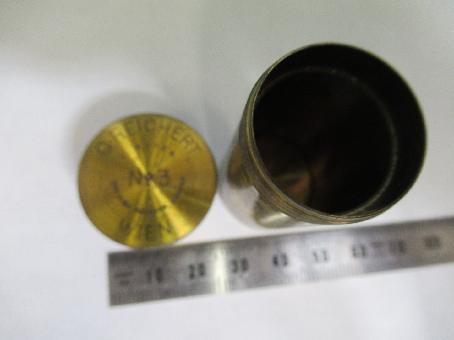 ANTIQUE BRASS EMPTY REICHERT AUSTRIA OBJECTIVE CANISTER MICROSCOPE PART T6-A-16