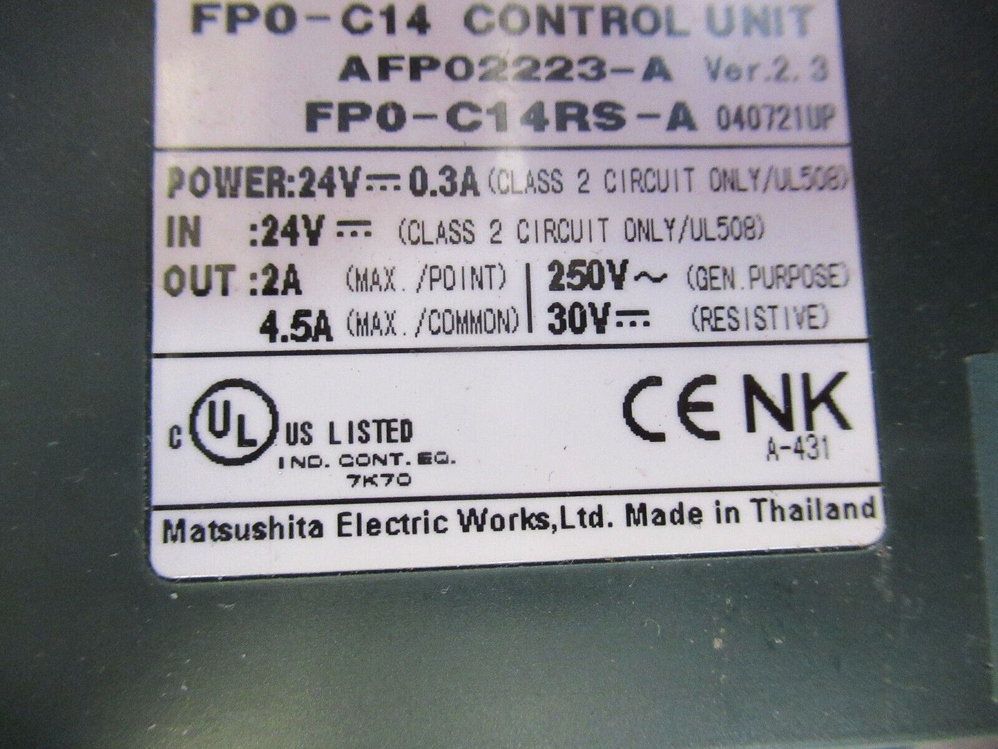 NAIS FPO-C14 CONTROL UNIT 24V  AS PICTURED Q5-B-48
