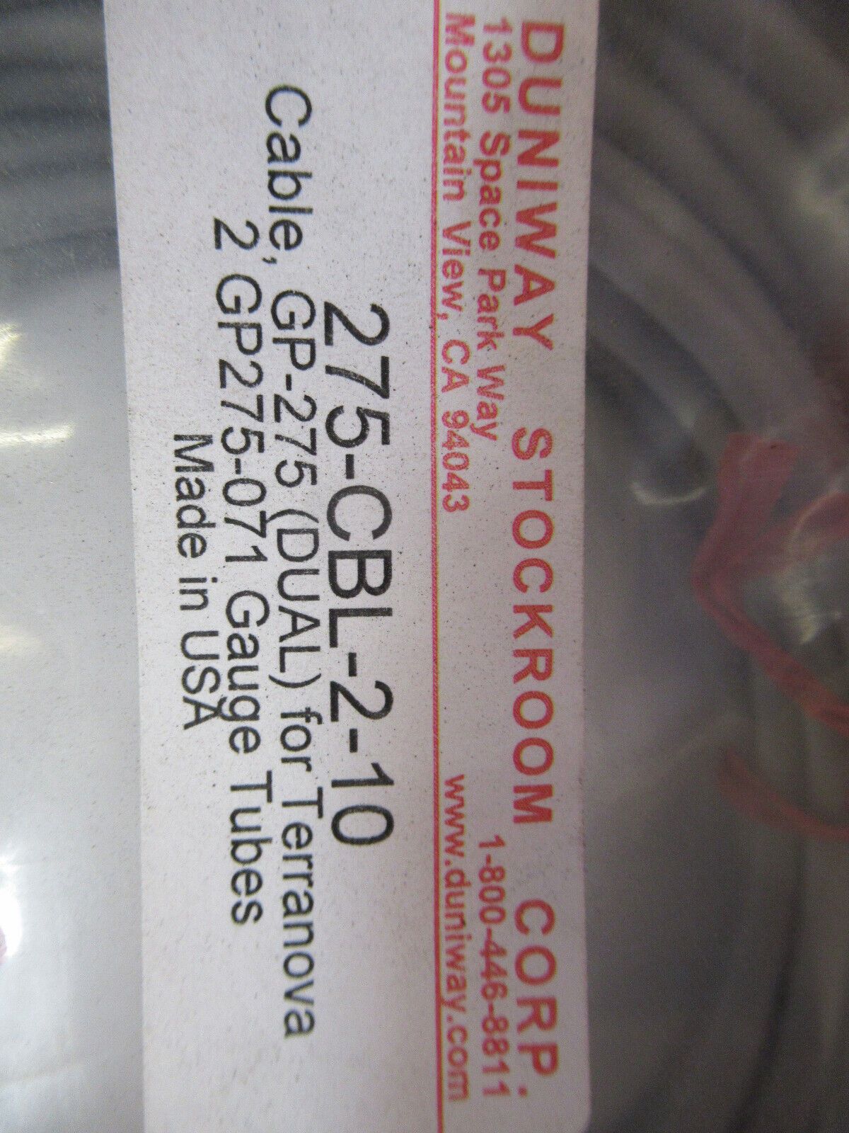 DUNIWAY 275-CBL-2-10 CABLE TERRANOVA GAUGE HIGH VACUUM AS PICTURED #R3-C-10