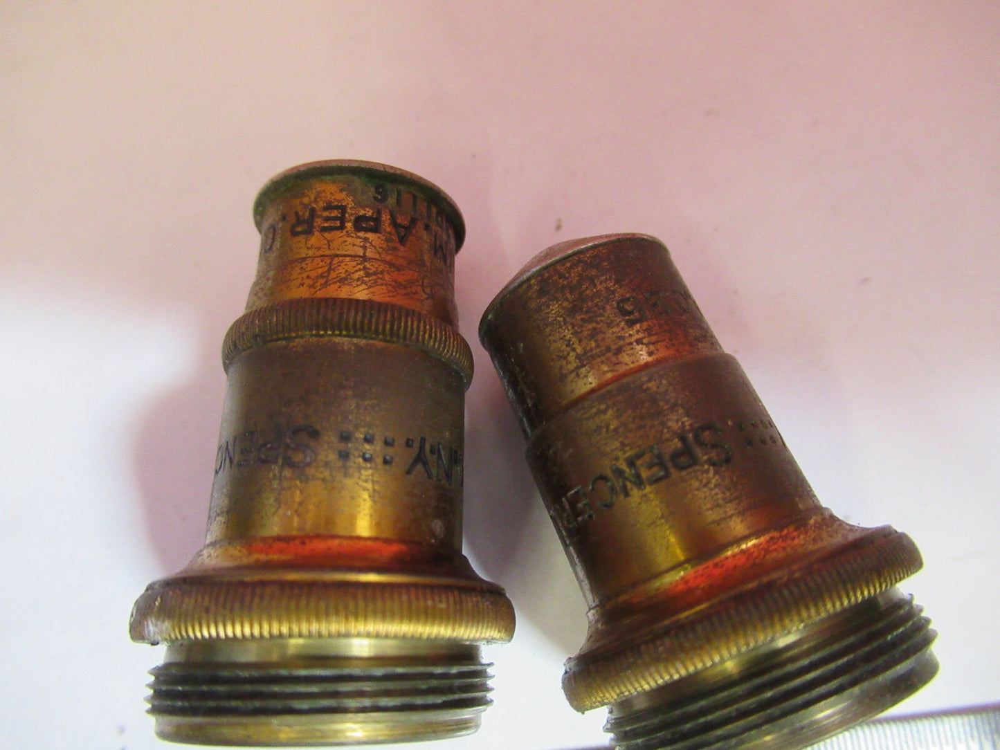 LOT 2ea OBJECTIVE SPENCER AO BRASS VINTAGE MICROSCOPE PART AS PICTURED S3-B-17
