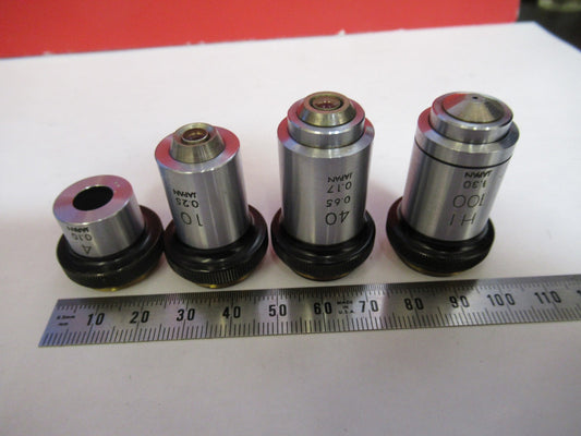LOT OLYMPUS JAPAN OBJECTIVES  4x 10x 40x 100x MICROSCOPE PART AS PICTURE T5-A-25