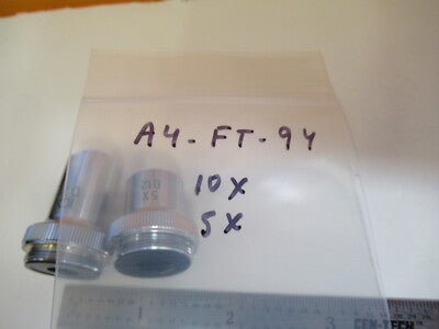 LOT 2 EA OBJECTIVE 10X 5X JAPAN OPTICS MICROSCOPE PART as pictured &A4-FT-94