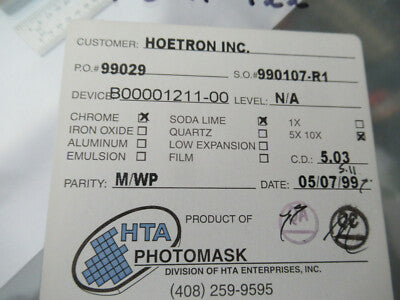 COLLECTABLE PHOTOMASK HOETRON ELECTRONIC COMPONENTS RARE AS PICTURED &F5-A-122