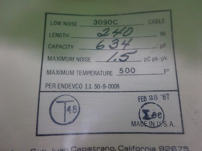 ENDEVCO MEGGITT 3090C LOW NOISE CABLE FOR ACCELEROMETER VIBRATION SENSOR BN#7-DT