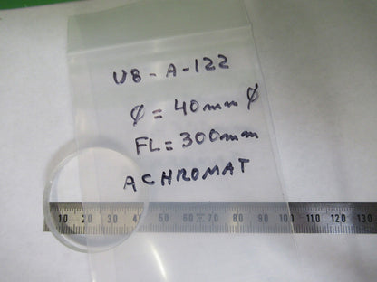 OPTICAL GLASS ACHROMAT LENS 300mm FL 40 DIA LASER OPTICS AS PICTURED U8-A-122
