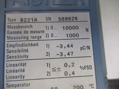 KISTLER 9221A FORCE PRESSURE SENSOR 10,000 NEWTONS AS PICTURED S1-B-75