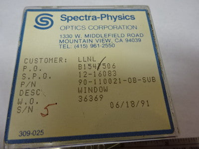 SPECTRA PHYSICS FUSED SILICA GLASS WINDOW OPTICAL OPTICS AS PICTURED &83-31