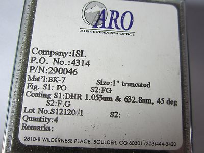 OPTISCHES LOS 4 EA ARO BK7 GLASBESCHICHTETER FILTERSPIEGEL LASEROPTIK BIN#32-86