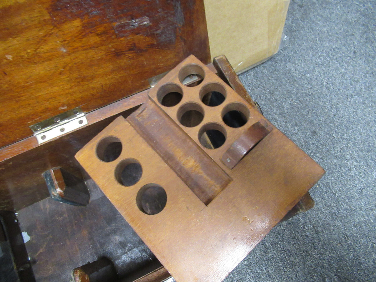 ANTIQUE EMPTY WOOD CASE REICHERT AUSTRIA MICROSCOPE PART AS PICTURED &LOB