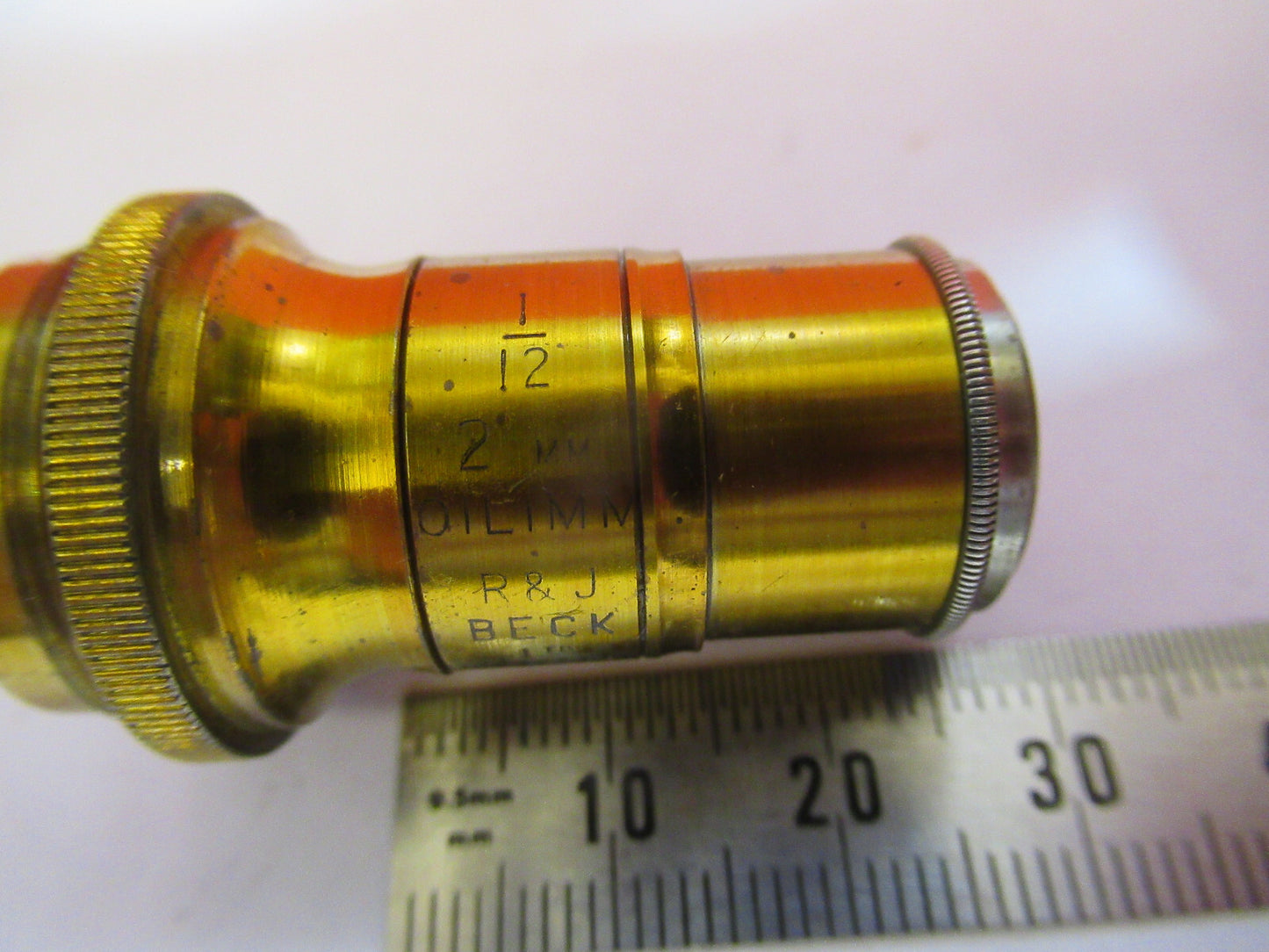 ANTIQUE BRASS RJ BECK LONDON "1/12" OBJECTIVE MICROSCOPE AS PICTURED &F8-A-85