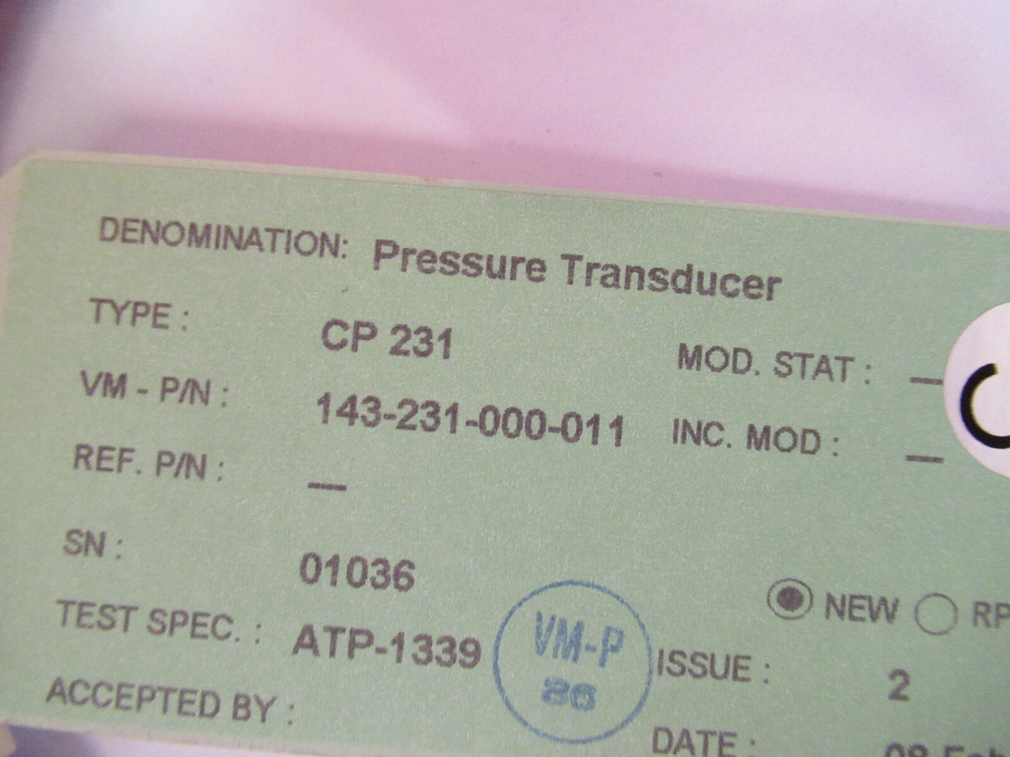 MEGGITT VIBRO-METER CP231 HIGH TEMP PIEZO PRESSURE SENSOR AS PICTURED Y5-A-33
