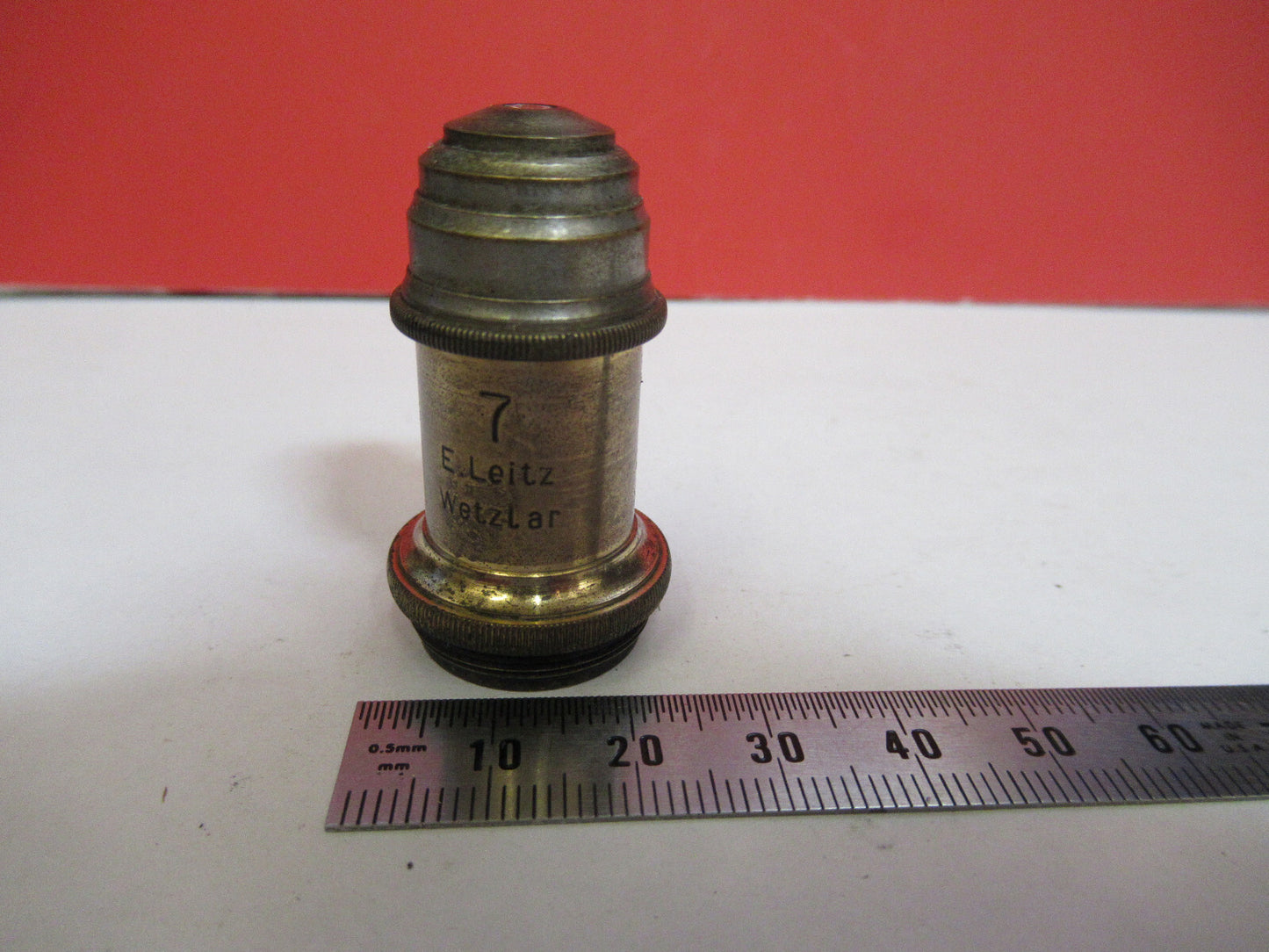 ANTIQUE BRASS ERNST LEITZ "7" LENS OBJECTIVE MICROSCOPE AS PICTURED &F8-A-78
